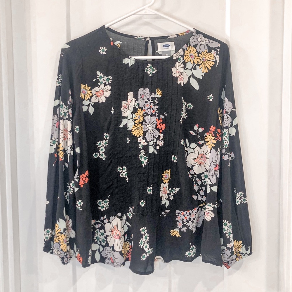 Black Floral Long Sleeve Blouse Old Navy Size XS